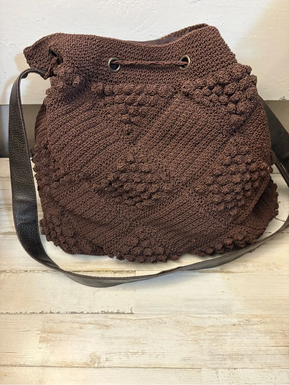 Faded Glory Brown Handwoven Drawstring Shoulder Bag vintage bag Y2K